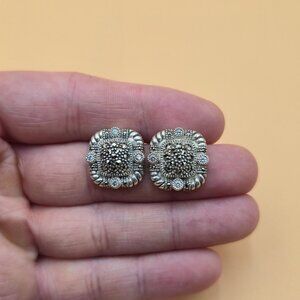 Sterling Silver Cubic Zirconia And Marcasite Clip On Earrings A5626